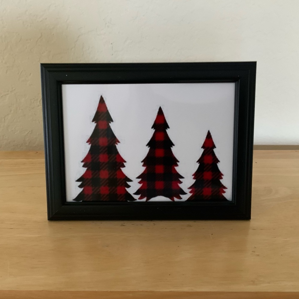Farmhouse Christmas red buffalo trees picture 5x7 w/frame